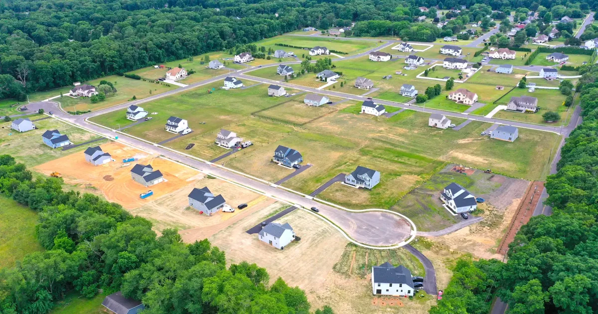 New home lots graded along a street in a South Jersey subdivision